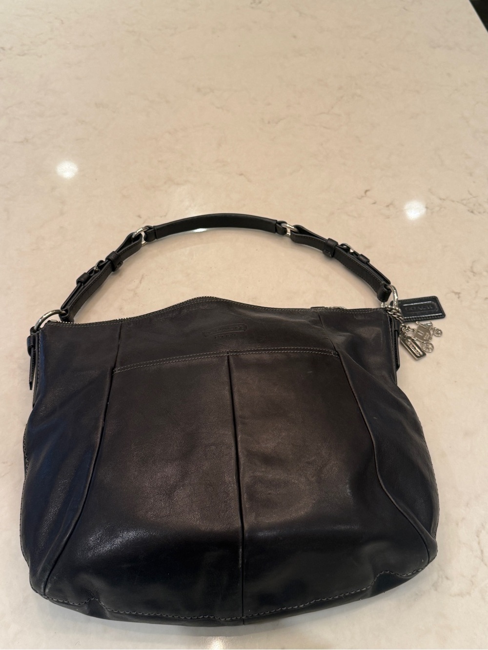 Coach Black Leather Shoulder Bag with Charm - Picture 1 of 3